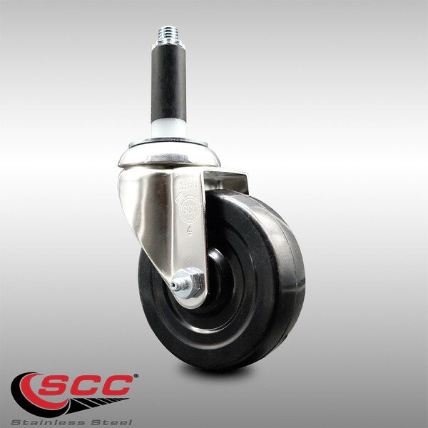 4 Inch 316SS Hard Rubber Wheel Swivel 3/4 Inch Expanding Stem Caster SCC